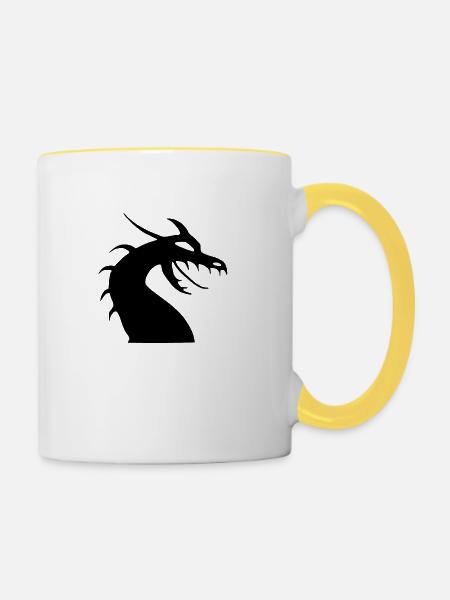 Drachenkopf Silhouette - Tasse zweifarbig - Weiß/Gelb