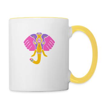 Symbol of an Indian elephant, culture of India - Contrasting Mug - white/yellow - Right