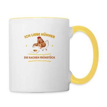 Ich liebe Hühner die kacken Frühstück - Tasse zweifarbig - Weiß/Gelb - Rechts