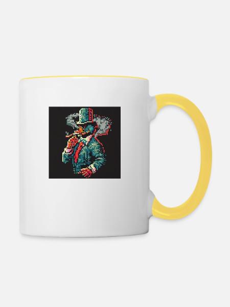 Rauchende Ente [Pixelkunst] - Tasse zweifarbig - Weiß/Gelb