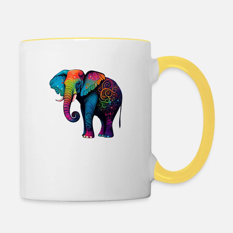 Éléphant coloré - Mug contrasté - blanc/jaune