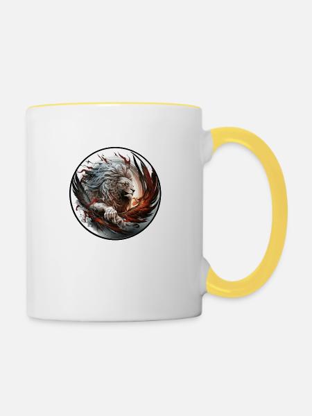 Feuerlöwe - Tasse zweifarbig - Weiß/Gelb