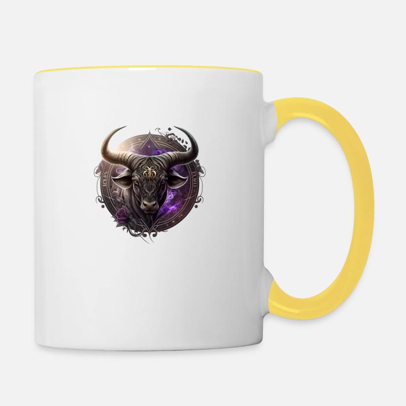Stier-Horoskop - Tasse zweifarbig - Weiß/Gelb