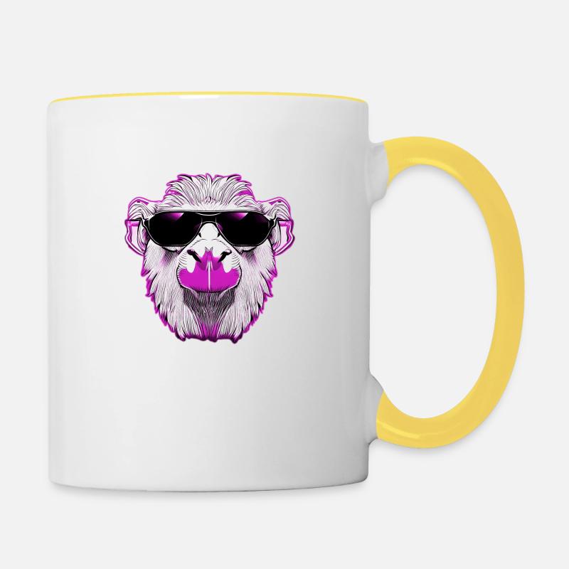 Cool llama with sunglasses pink - Contrasting Mug - white/yellow