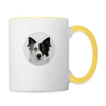 Border Collie noir et blanc en cercle - Mug contrasté - blanc/jaune - Droite