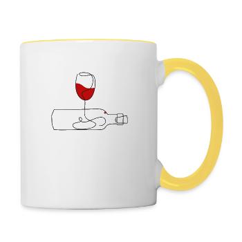 leere Weinflasche mit Weinglas - Tasse zweifarbig - Weiß/Gelb - Rechts