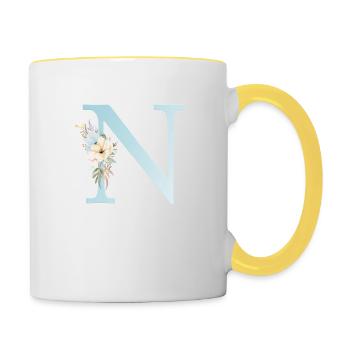 Monogramme N Floral personnalisable - Mug contrasté - blanc/jaune - Droite