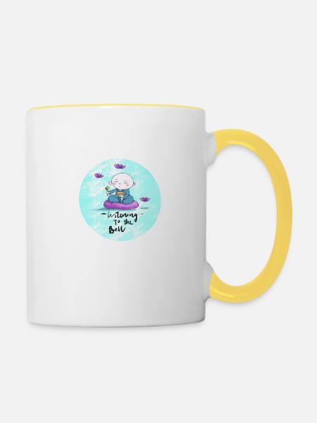 Buddha mit Klangschale - Tasse zweifarbig - Weiß/Gelb