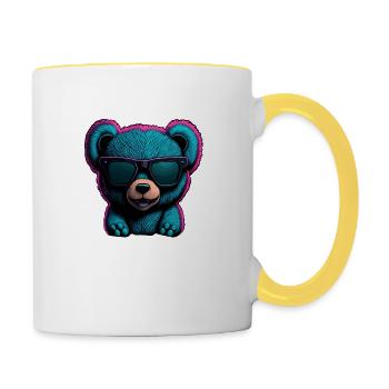 COOLER TEDDYBÄR MIT SONNENBRILLE - Tasse zweifarbig - Weiß/Gelb - Rechts