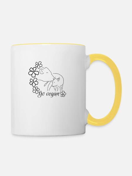 Go vegan-Mutterliebe Kuh - Tasse zweifarbig - Weiß/Gelb
