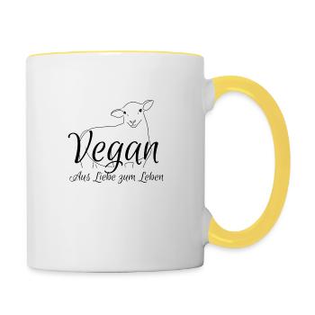 Vegan-aus Liebe zum Leben/Schaf - Tasse zweifarbig - Weiß/Gelb - Rechts