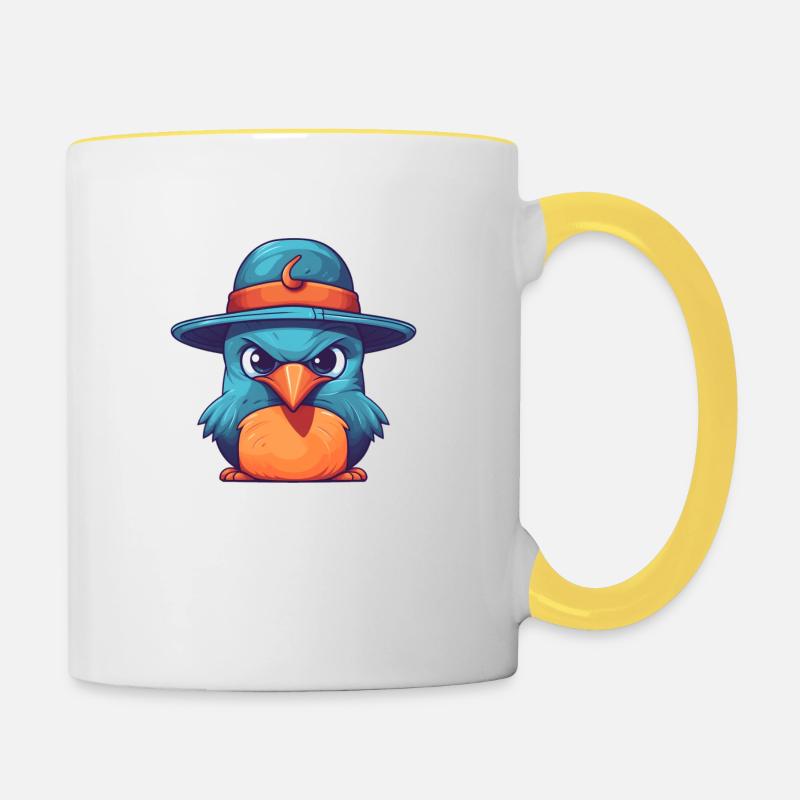 Bird with a hat - Contrasting Mug - white/yellow