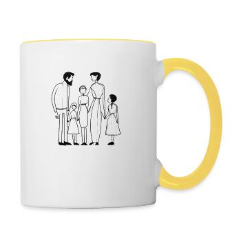 Happy family hand in hand - Contrasting Mug - white/yellow - Right