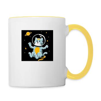 Katze im All - Tasse zweifarbig - Weiß/Gelb - Rechts