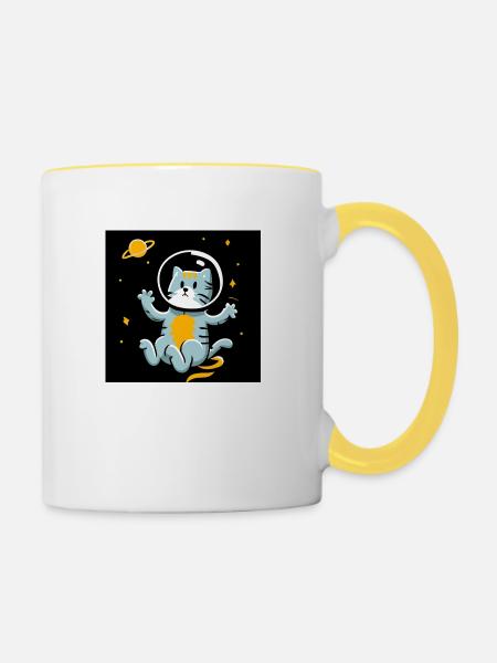 Katze im All - Tasse zweifarbig - Weiß/Gelb