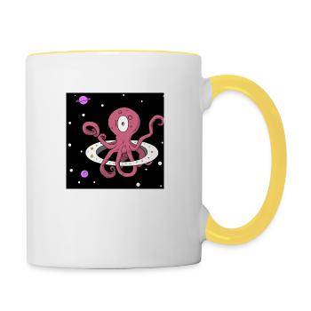 Oktopus im Weltall - Tasse zweifarbig - Weiß/Gelb - Rechts