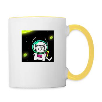Katze im Weltall - Tasse zweifarbig - Weiß/Gelb - Rechts