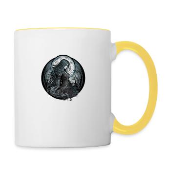 femme gotique lune noire - Mug contrasté - blanc/jaune - Droite