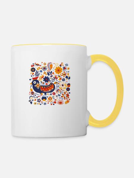 Der alte Piou-Vogel - Tasse zweifarbig - Weiß/Gelb