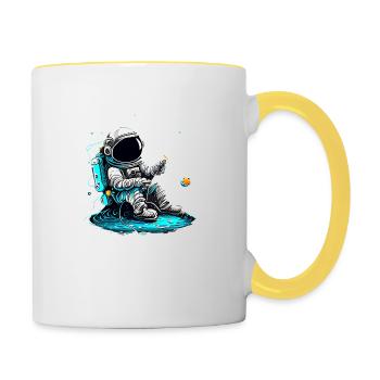 Astronaut am Angeln - Tasse zweifarbig - Weiß/Gelb - Rechts