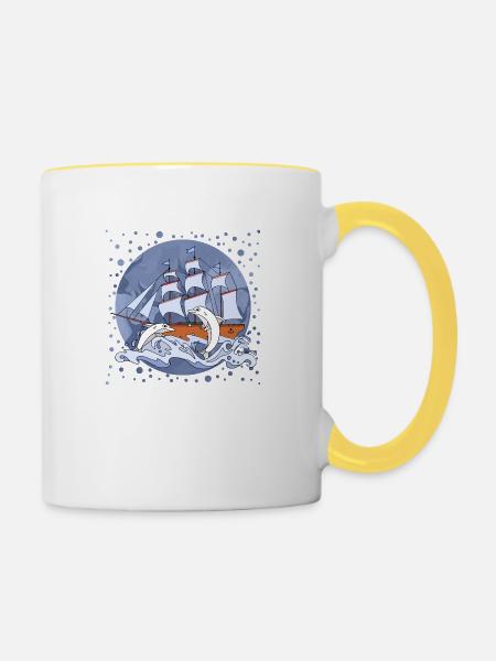 Segelschiff - Tasse zweifarbig - Weiß/Gelb