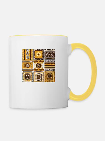 Afrikanische Folklore - Tasse zweifarbig - Weiß/Gelb