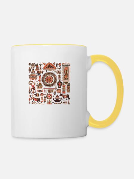 Afrikanische Folklore - Tasse zweifarbig - Weiß/Gelb
