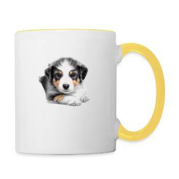 Dog puppy Australian Shepherd dog owner - Contrasting Mug - white/yellow - Right