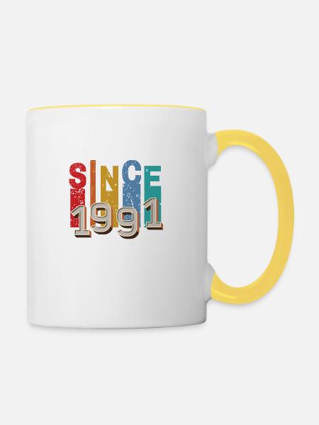 Seit 1991 retro - Tasse zweifarbig - Weiß/Gelb
