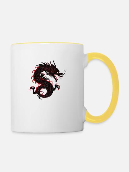 Drachen Asien - Tasse zweifarbig - Weiß/Gelb
