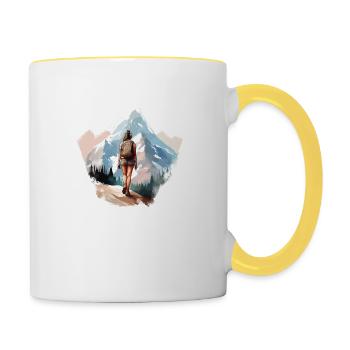 Wandern Frau Berge - Tasse zweifarbig - Weiß/Gelb - Rechts