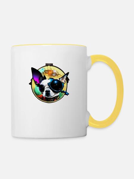 Steampunk Chihuahua - Tasse zweifarbig - Weiß/Gelb