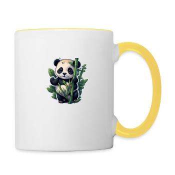 Cute Panda with Bamboo - Tasse zweifarbig - Weiß/Gelb - Rechts