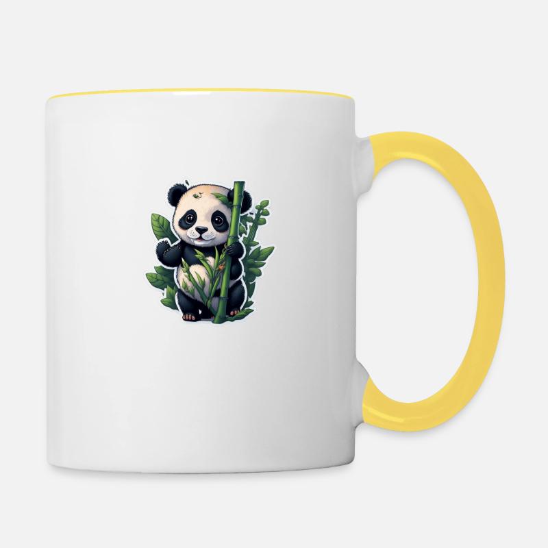 Panda mignon avec bambou - Mug contrasté - blanc/jaune