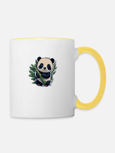 Cute Panda with Bamboo - Tasse zweifarbig - Weiß/Gelb