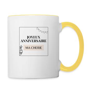 joyeux anniversaire ma cherie - Mug contrasté - blanc/jaune - Droite