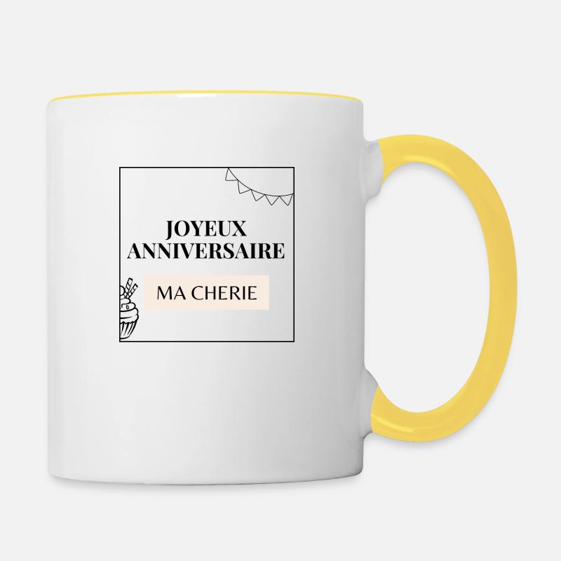 joyeux anniversaire ma cherie - Mug contrasté - blanc/jaune
