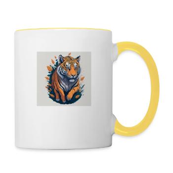 Laufender Tiger - Tasse zweifarbig - Weiß/Gelb - Rechts