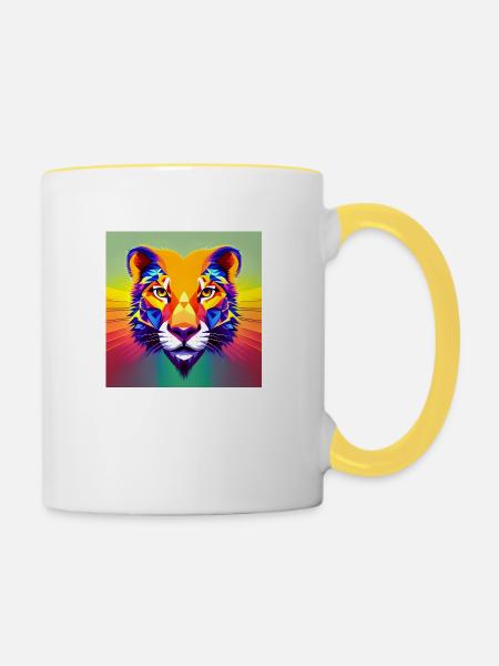 Auffälliger Löwe - Tasse zweifarbig - Weiß/Gelb