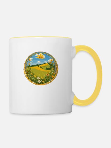 Blühender Frühling - Tasse zweifarbig - Weiß/Gelb