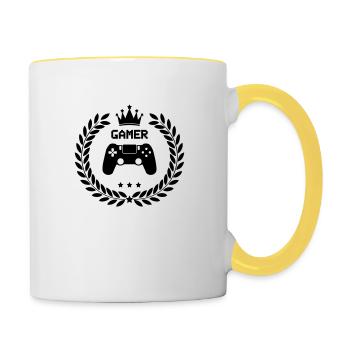 gamer wappen - Tasse zweifarbig - Weiß/Gelb - Rechts