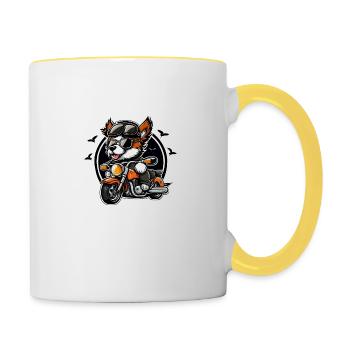 Sweet dog on a motorbike - Contrasting Mug - white/yellow - Right