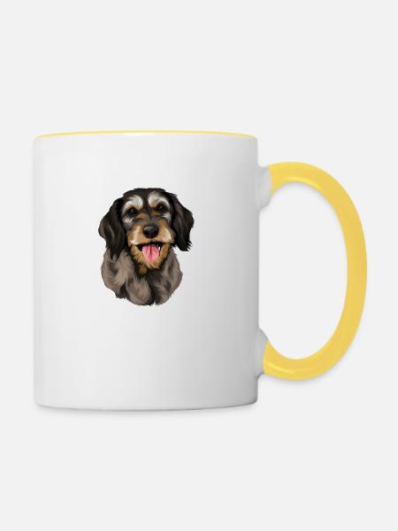 Grobhaardackel - Tasse zweifarbig - Weiß/Gelb
