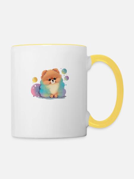 Pomeranian Zwergspitz - Tasse zweifarbig - Weiß/Gelb