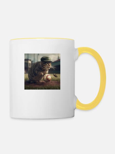 Cat playing ball - Tasse zweifarbig - Weiß/Gelb