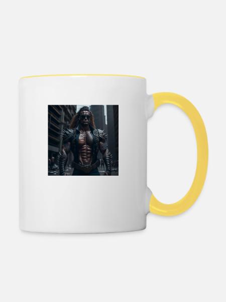 Future Cyberpunkt Warrior - Tasse zweifarbig - Weiß/Gelb