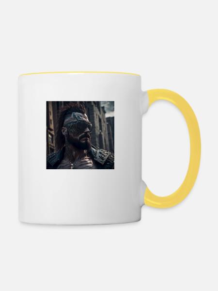 Future Cyberpunkt Warrior - Tasse zweifarbig - Weiß/Gelb