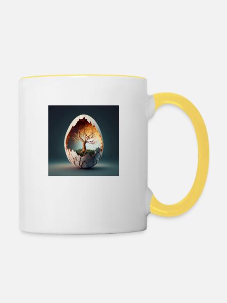 Baum in Ei - Tasse zweifarbig - Weiß/Gelb