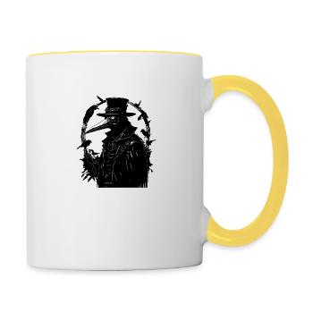 Doktor Pest mit schwarzen Krähen - Tasse zweifarbig - Weiß/Gelb - Rechts