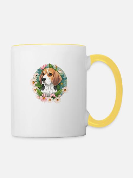 Beagle Hundehalter - Tasse zweifarbig - Weiß/Gelb